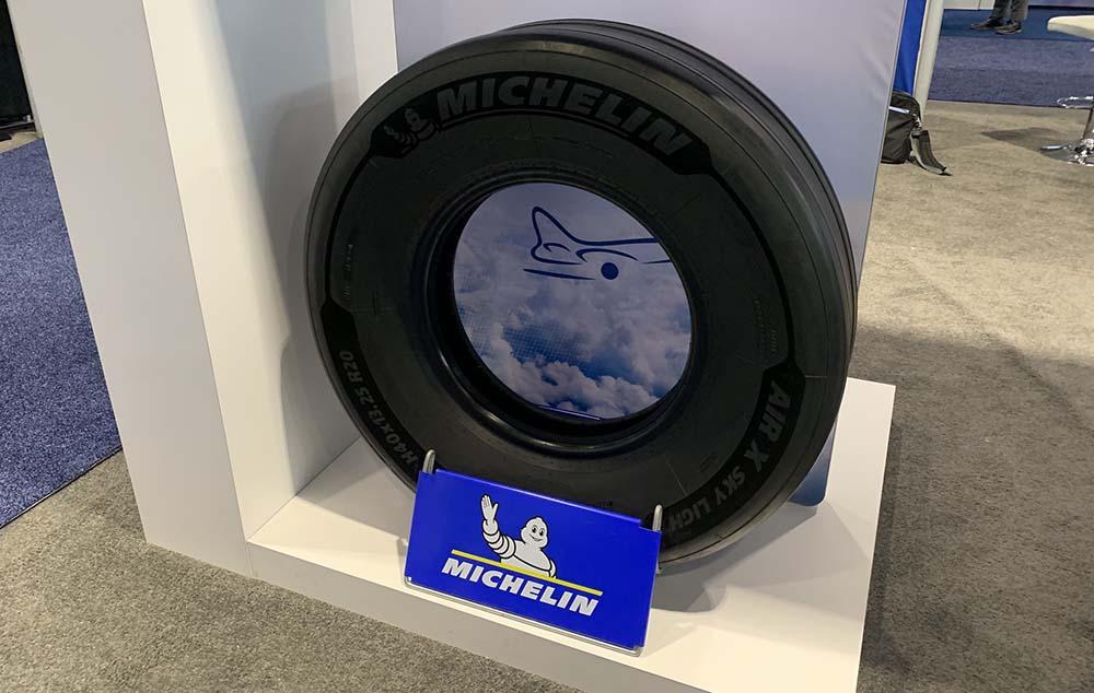 Tire on display at Michelin's MRO Americas booth