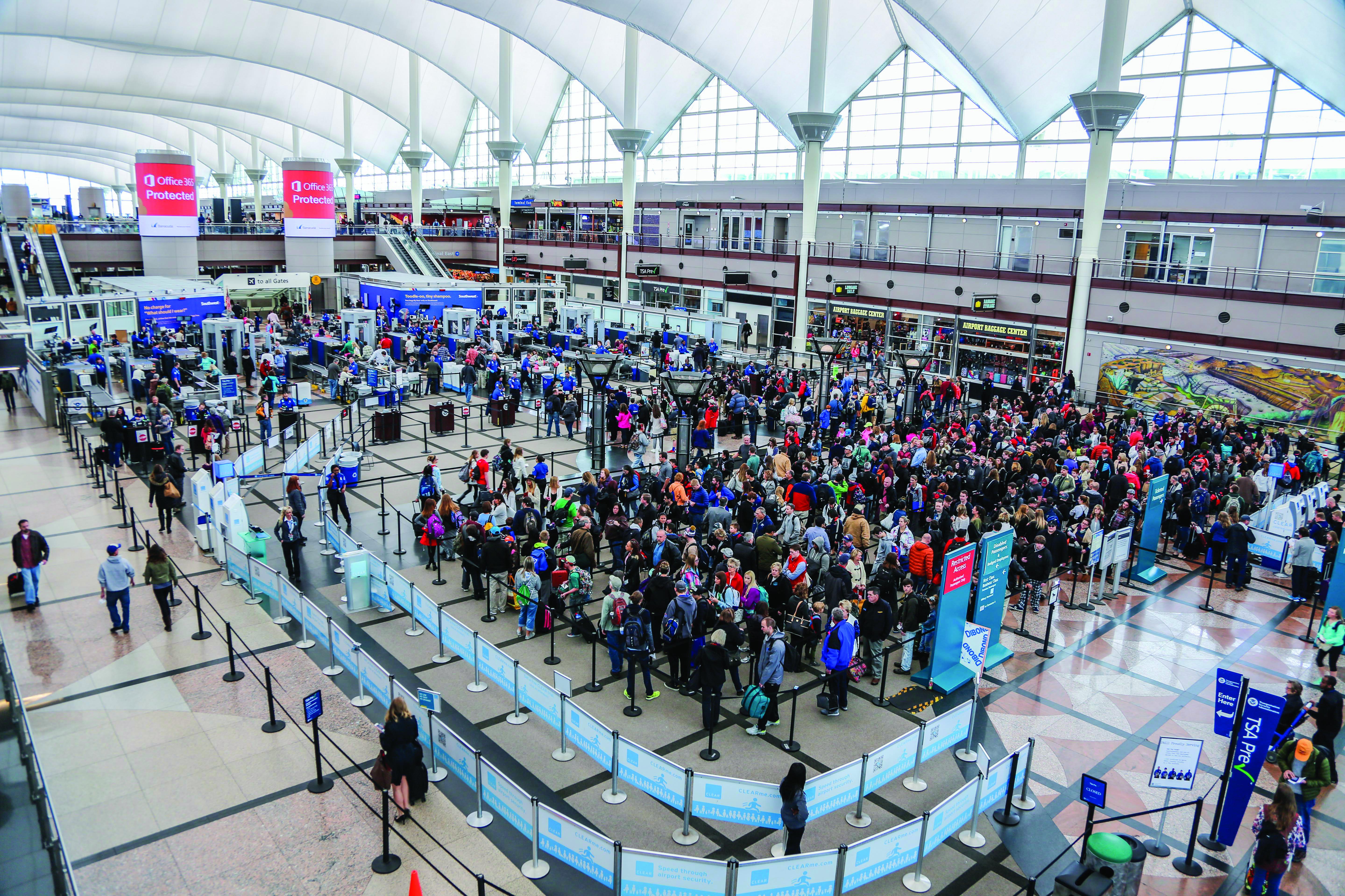 Security lines at Denver International Airport’s Jeppesen Terminal
