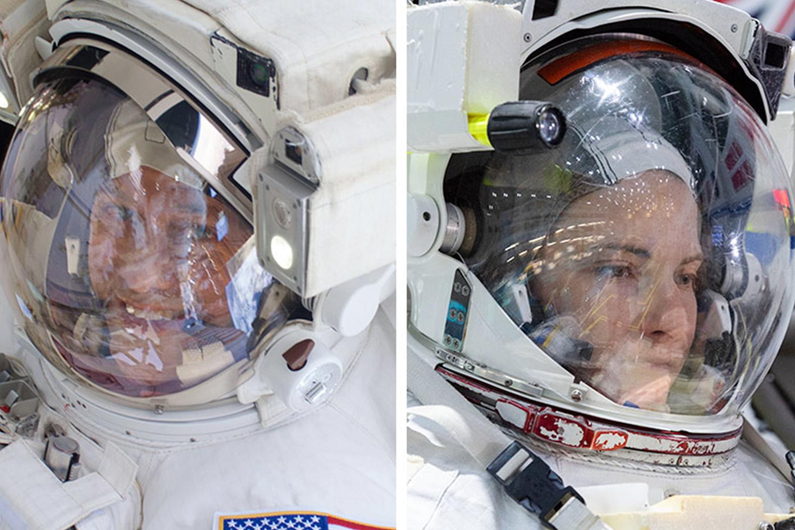 Spacewalkers (from left) Thomas Marshburn and Kayla Barron 