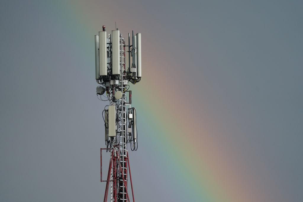 5G tower and rainbow