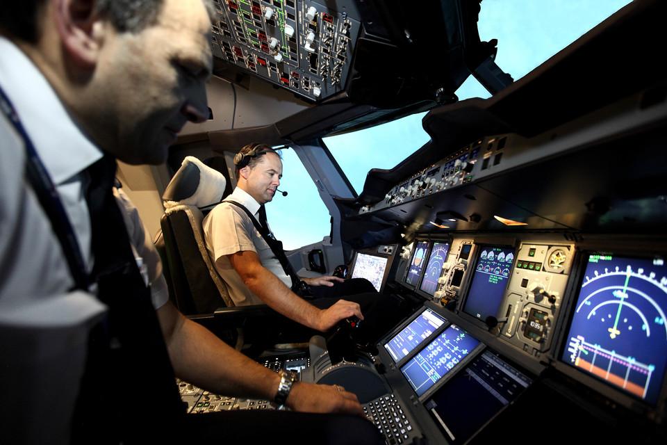 British Airways pilots in flight simulator