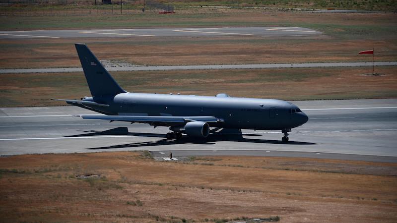 Boeing KC-46 arrives at Travis Air Force Base, California