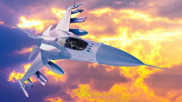 fighter jet at sunset