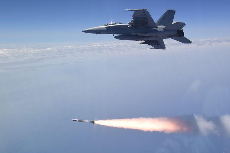 Northrop Grumman’s Advanced Anti-Radiation Guided Missile is launched from a U.S. Navy F/A-18 Super Hornet aircraft