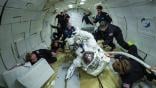 Space suit microgravity test on aircraft